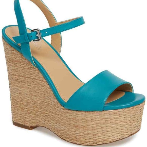 MICHAEL KORS Fisher Leather Wedge Sandals - Picture 1 of 5